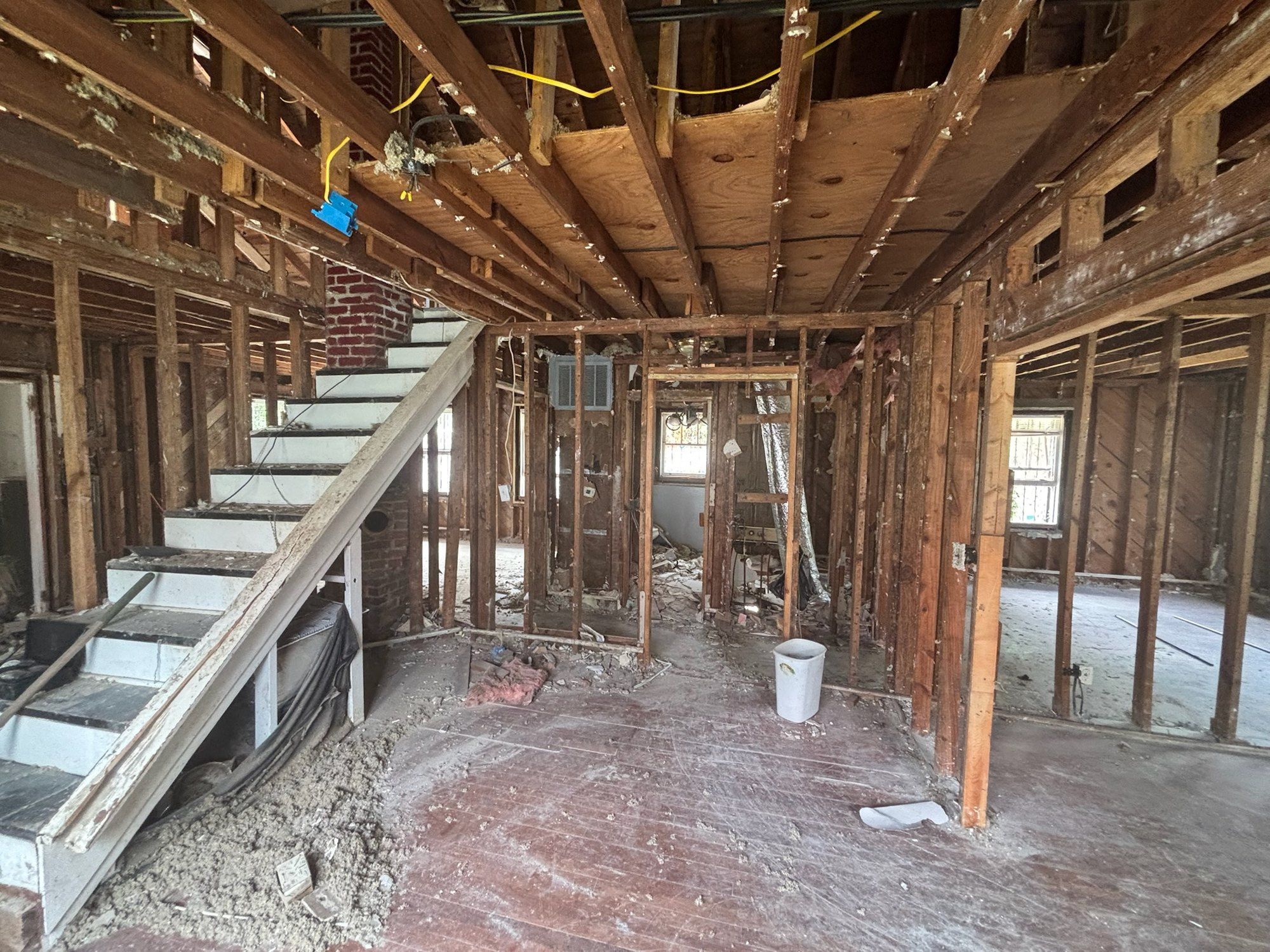 Interior stripped to the framing during renovation